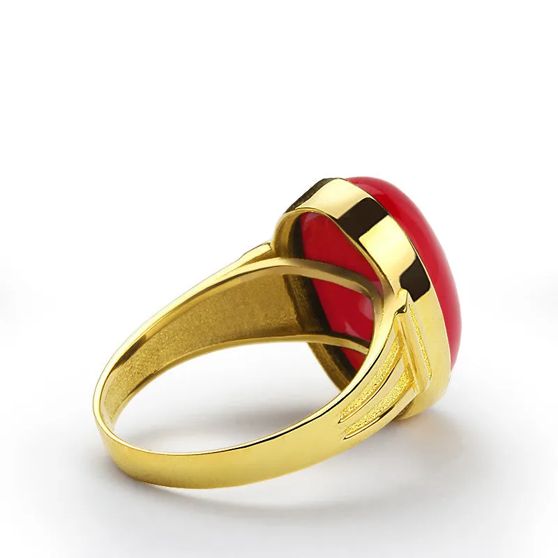 Men's Ring 10k Gold with Natural Red Agate Statement Ring