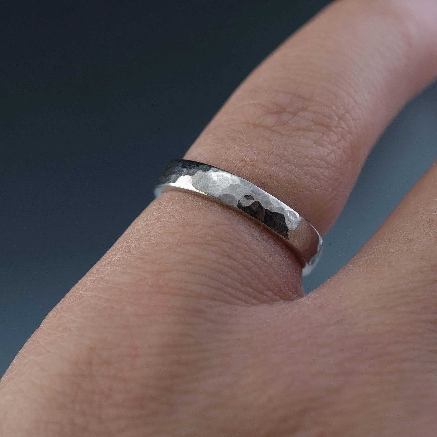 Narrow Hammered Texture Wedding Band