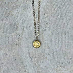 NG17-"Moondrop" Tiny 18KT Gold Textured Moon w Diamond