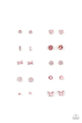 Paparazzi Accessories -  glittery pink rhinestones, the dainty frames include a variety of bar, round, bow, floral, heart, and butterfly shapes #SS15 - Starlet Shimmer Earrings