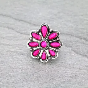 Pink floral one size stone RING