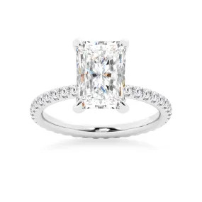 Radiant Cut Moissanite Engagement Ring With Eternity Pave Band