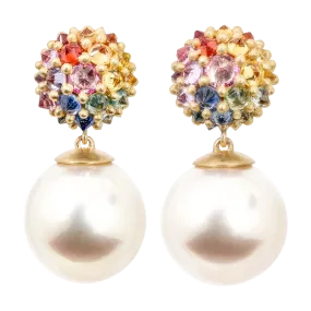 Rainbow Sputnik Pearl Drop Earrings - Made to Order