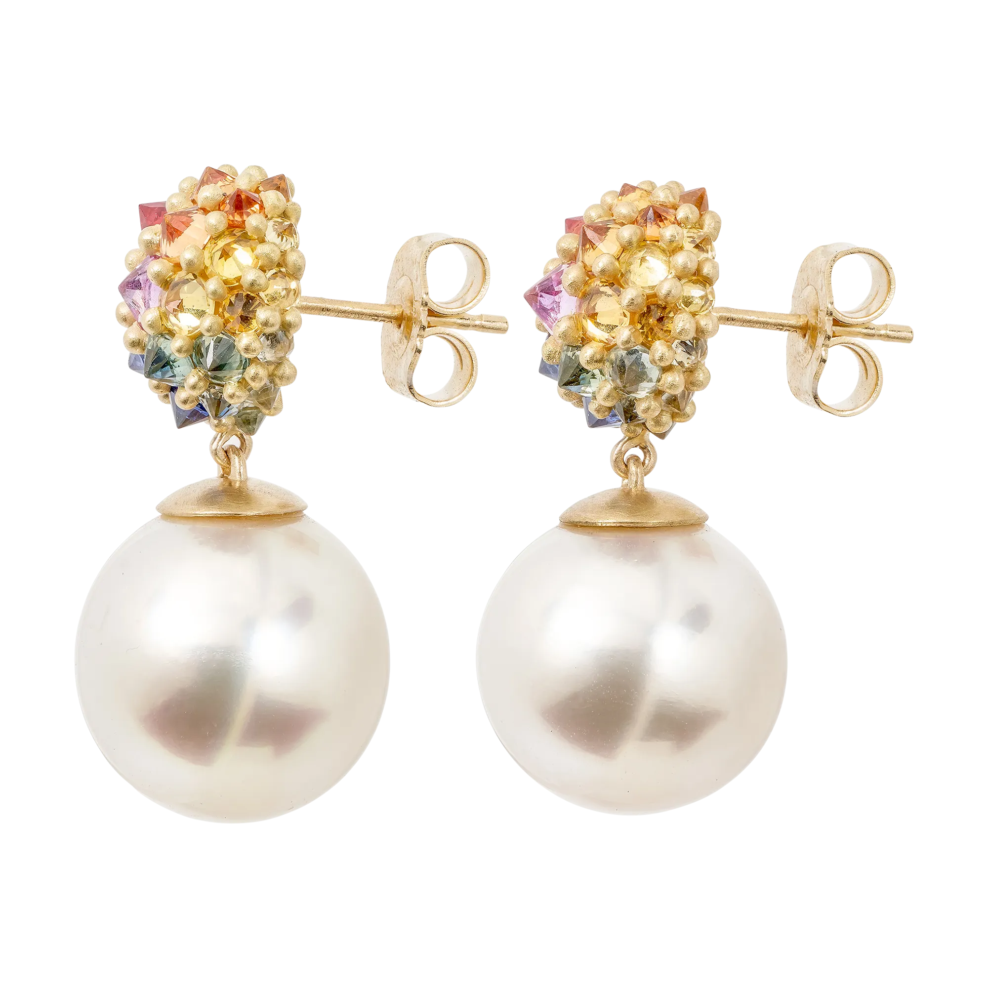 Rainbow Sputnik Pearl Drop Earrings - Made to Order