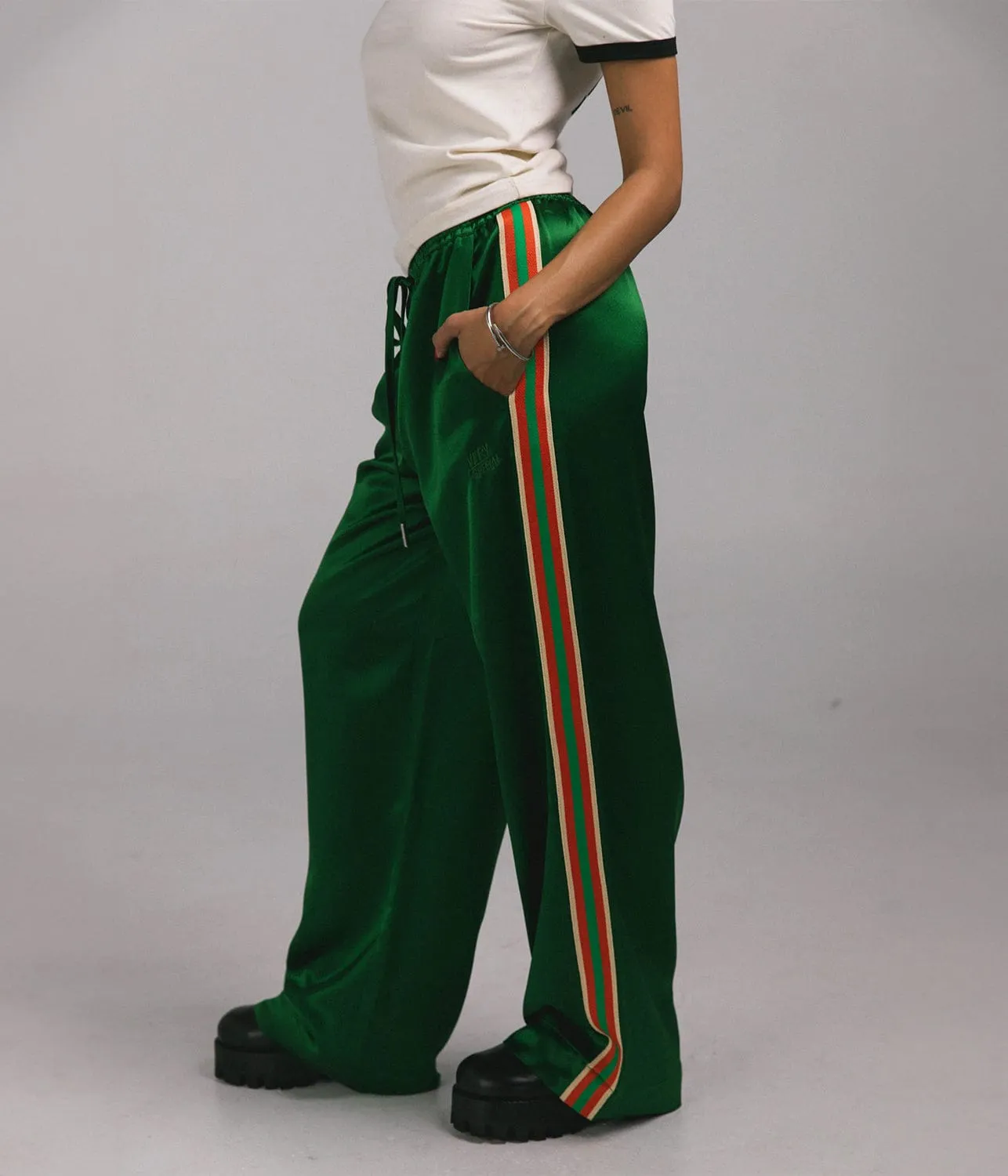 SATIN STRIPE VACAY PANT- GREEN