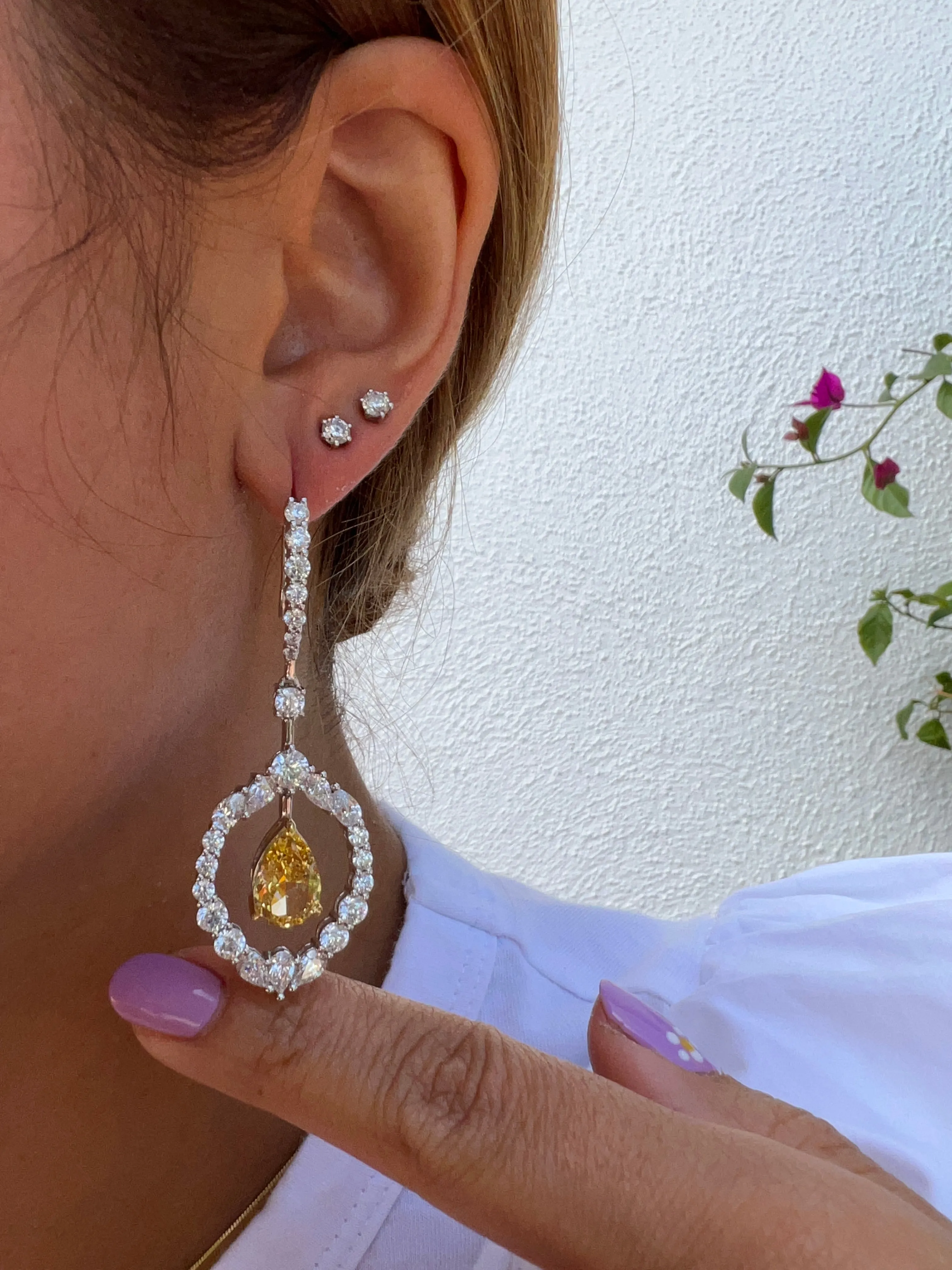 Sterling silver simulated yellow diamond chandelier earrings