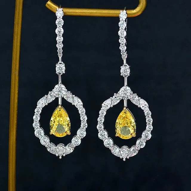 Sterling silver simulated yellow diamond chandelier earrings