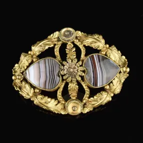 Victorian Gilt Metal Scottish Banded Agate Brooch