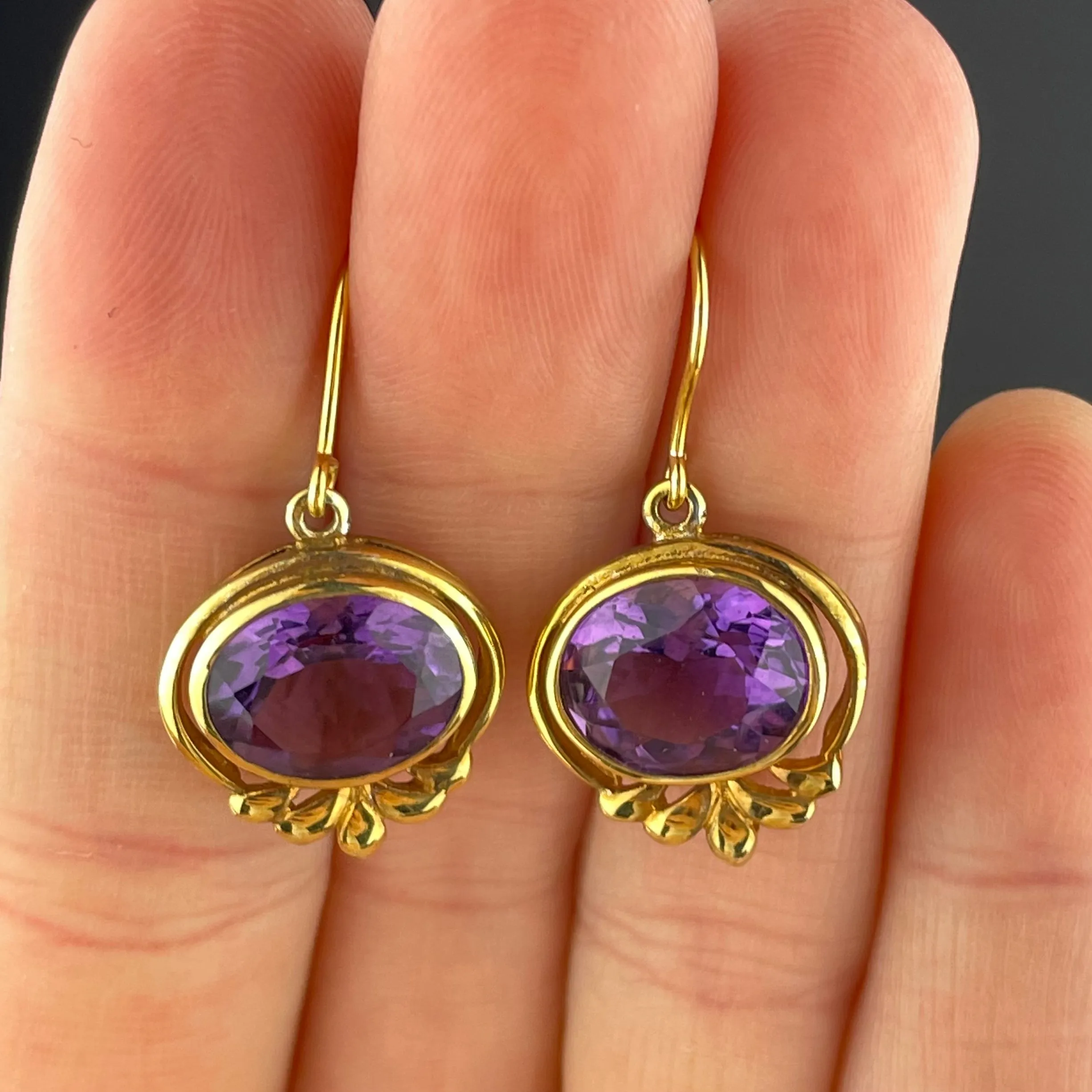 Victorian Style Gold Amethyst Dangle Earrings