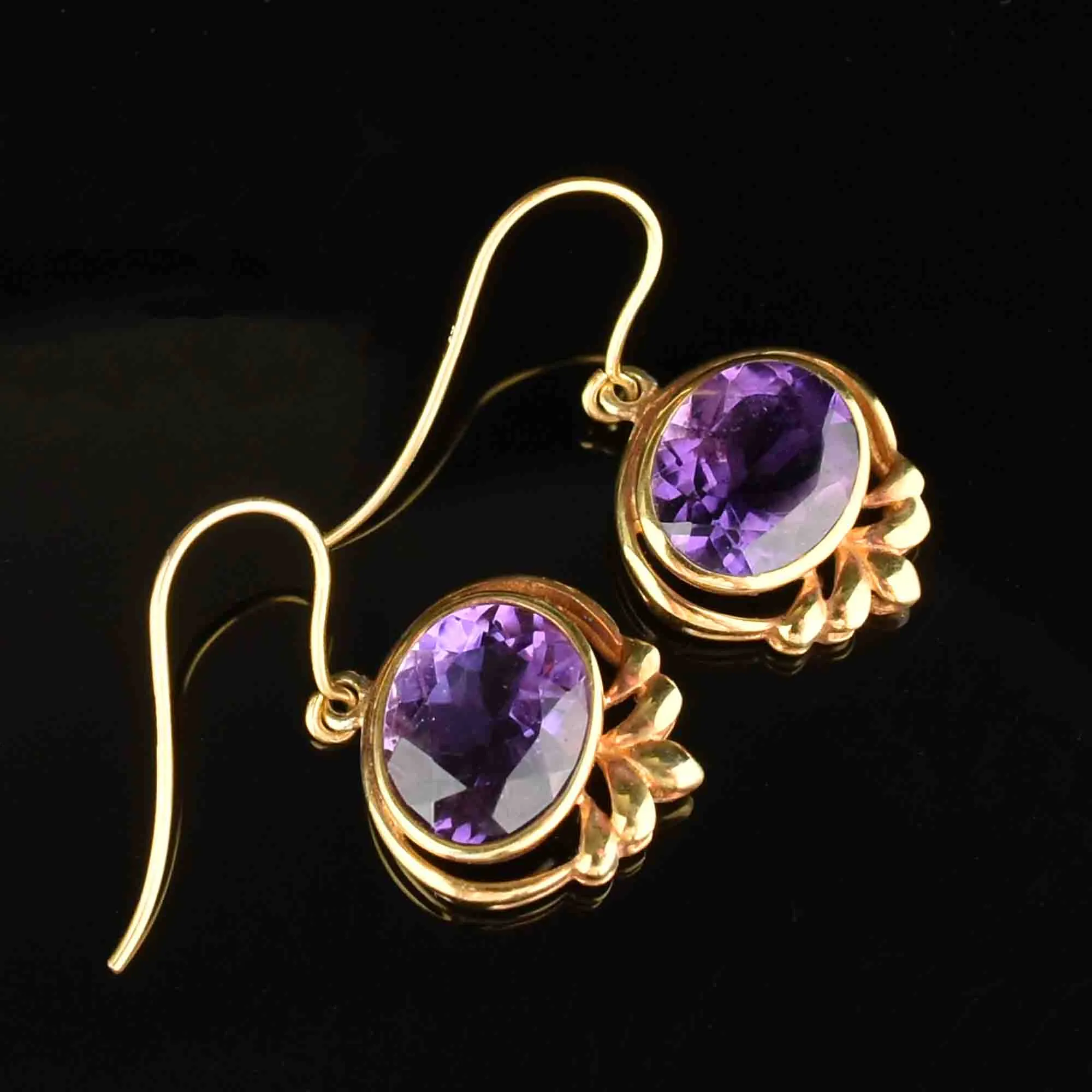 Victorian Style Gold Amethyst Dangle Earrings