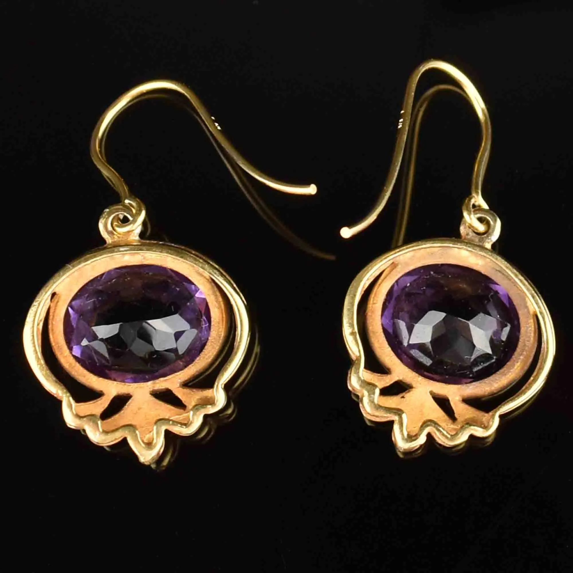 Victorian Style Gold Amethyst Dangle Earrings