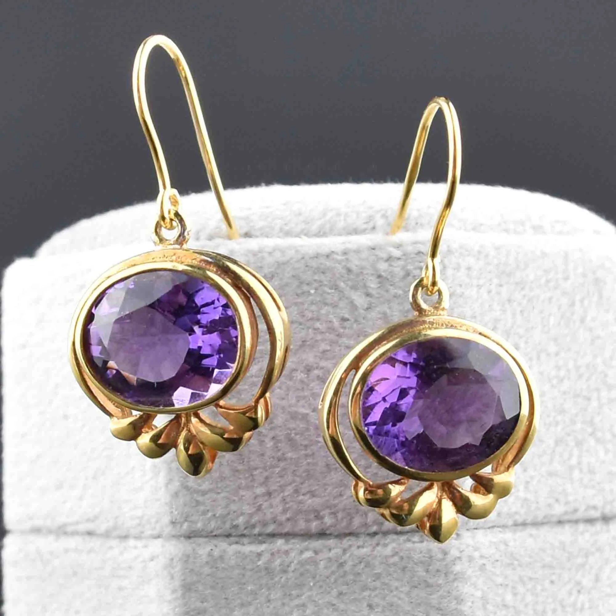 Victorian Style Gold Amethyst Dangle Earrings