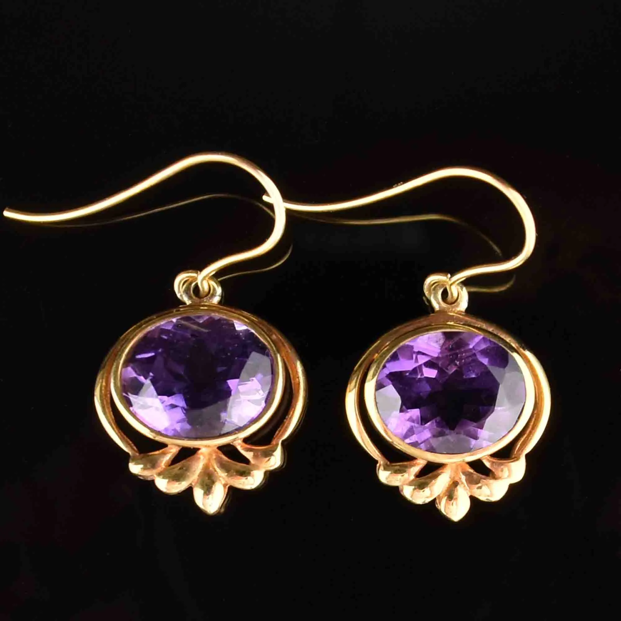 Victorian Style Gold Amethyst Dangle Earrings