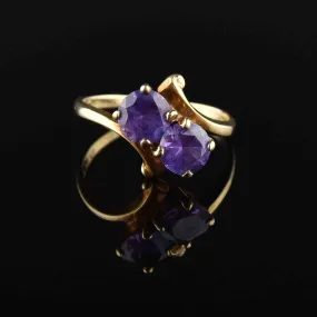 Vintage 10K Gold Amethyst Bypass Ring, Sz 6