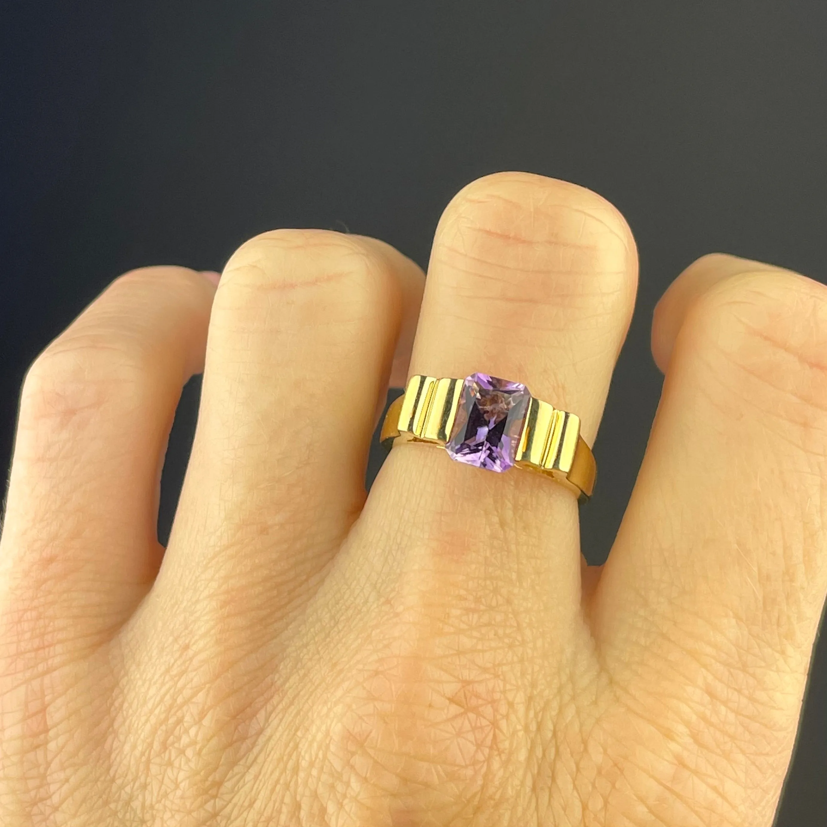 Vintage 14K Gold Amethyst Cocktail Ring, Sz 6.25