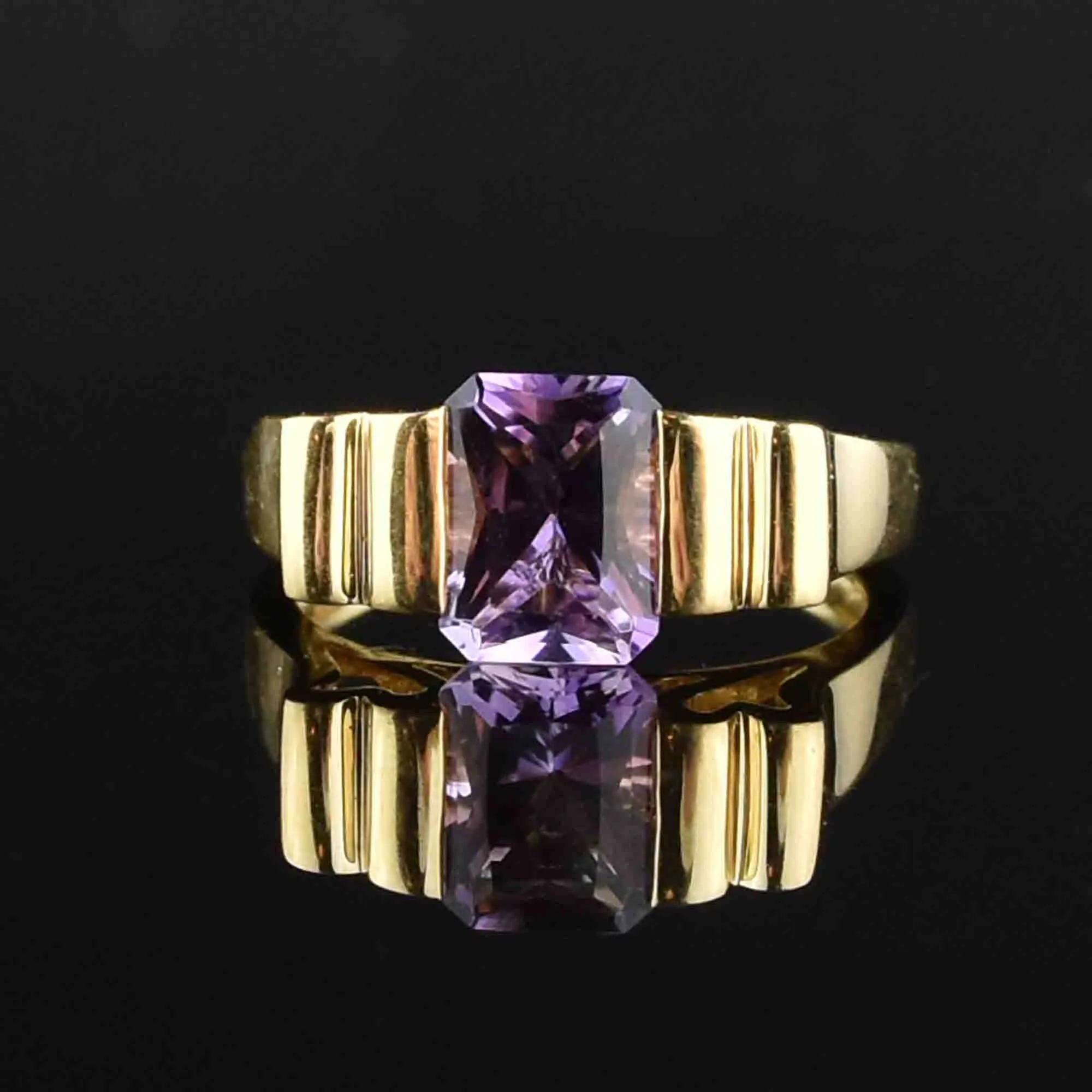 Vintage 14K Gold Amethyst Cocktail Ring, Sz 6.25