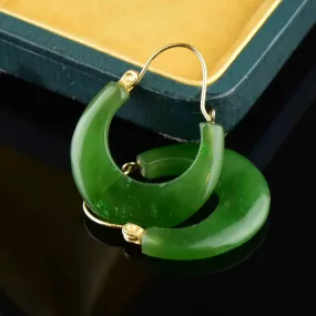 Vintage 14K Gold Carved Jade Hoop Earrings