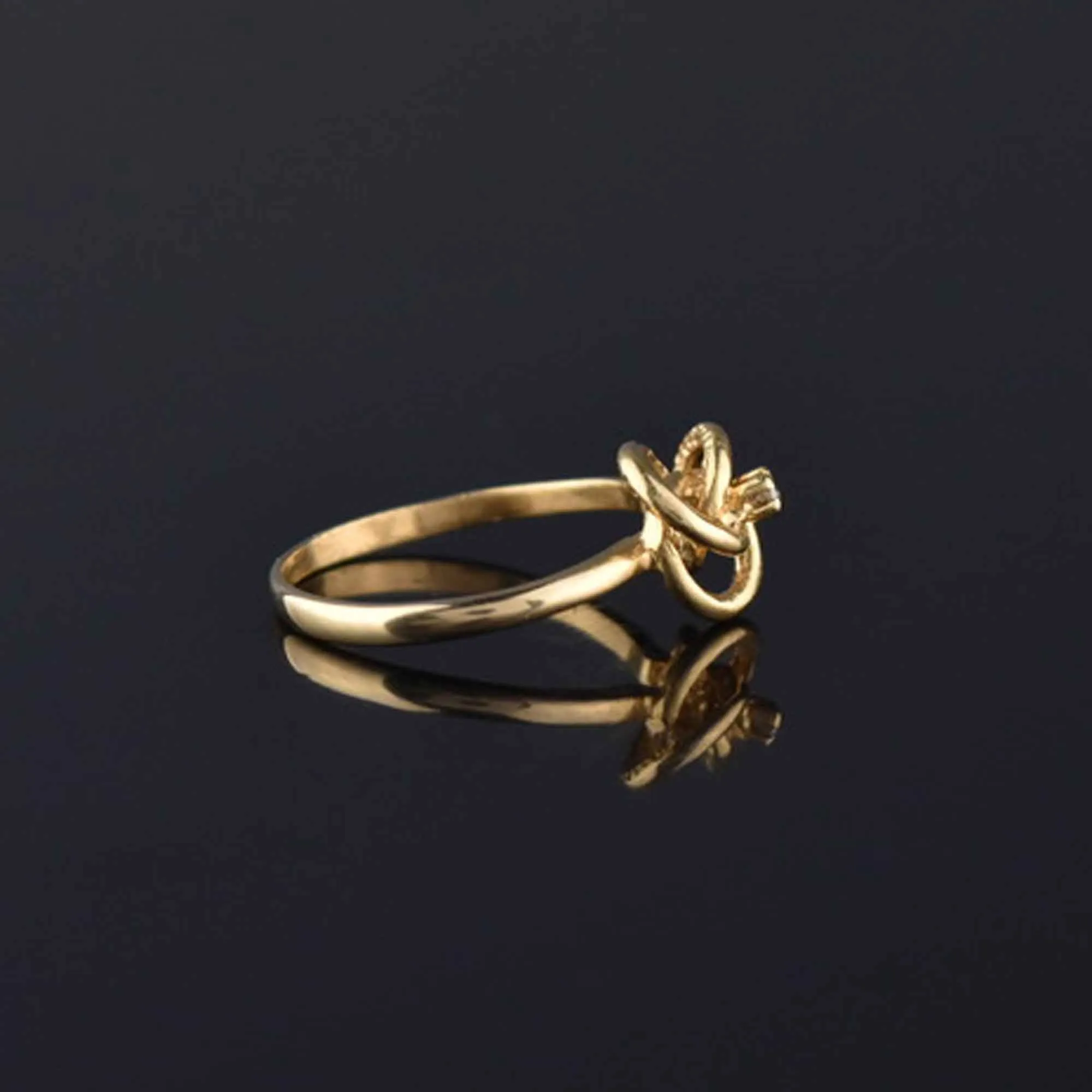 Vintage 14K Gold Love Knot Diamond Ring, Sz 5