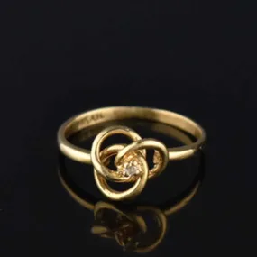 Vintage 14K Gold Love Knot Diamond Ring, Sz 5