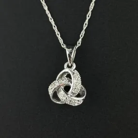 Vintage 14K White Gold Diamond Love Knot Pendant Necklace