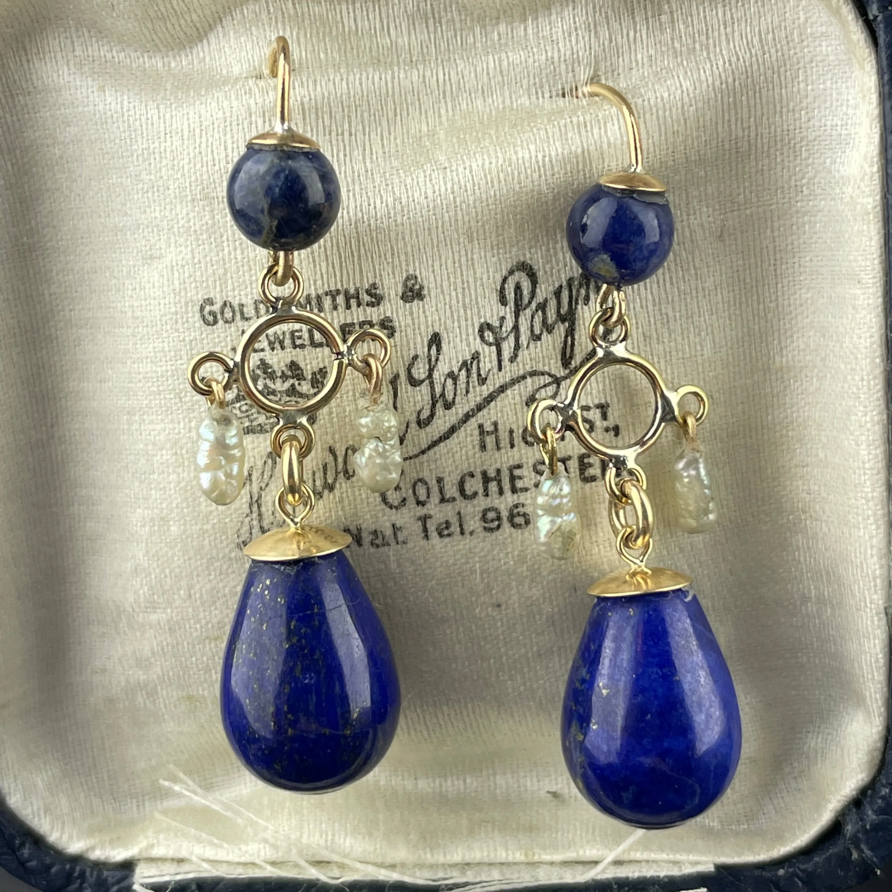 Vintage Art Deco Lapis Lazuli Dangle Statement Earrings