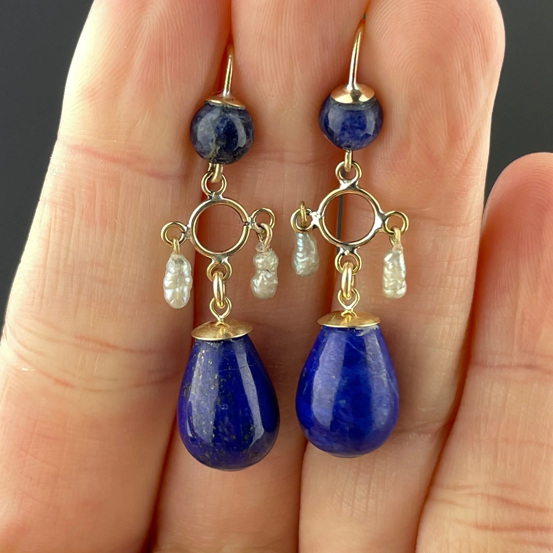 Vintage Art Deco Lapis Lazuli Dangle Statement Earrings