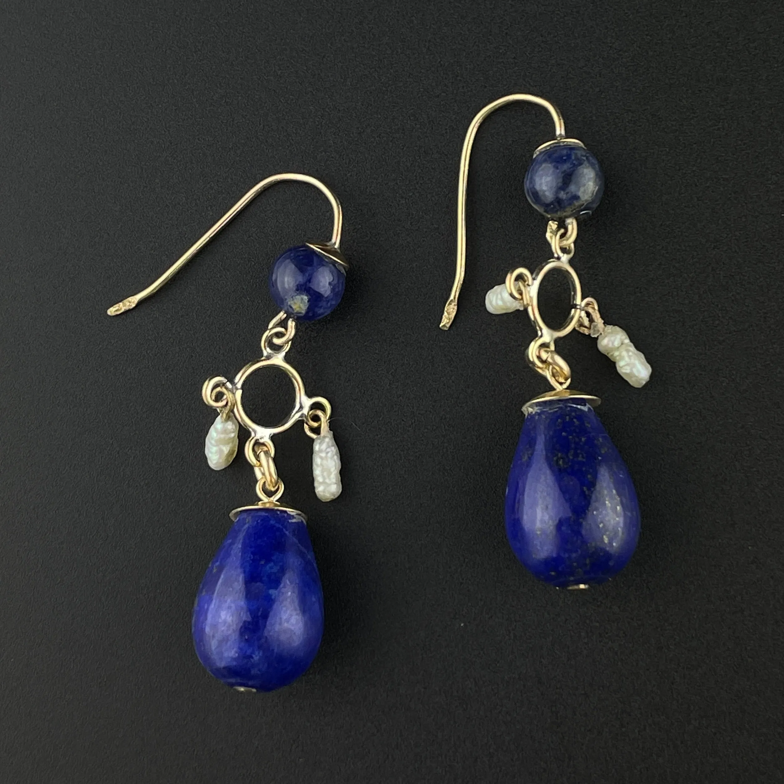 Vintage Art Deco Lapis Lazuli Dangle Statement Earrings