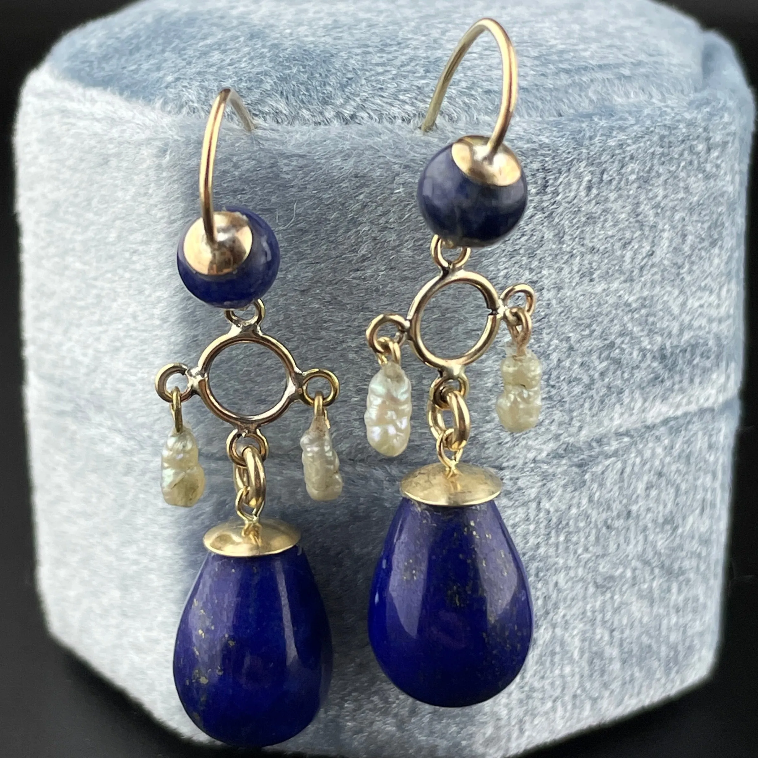 Vintage Art Deco Lapis Lazuli Dangle Statement Earrings