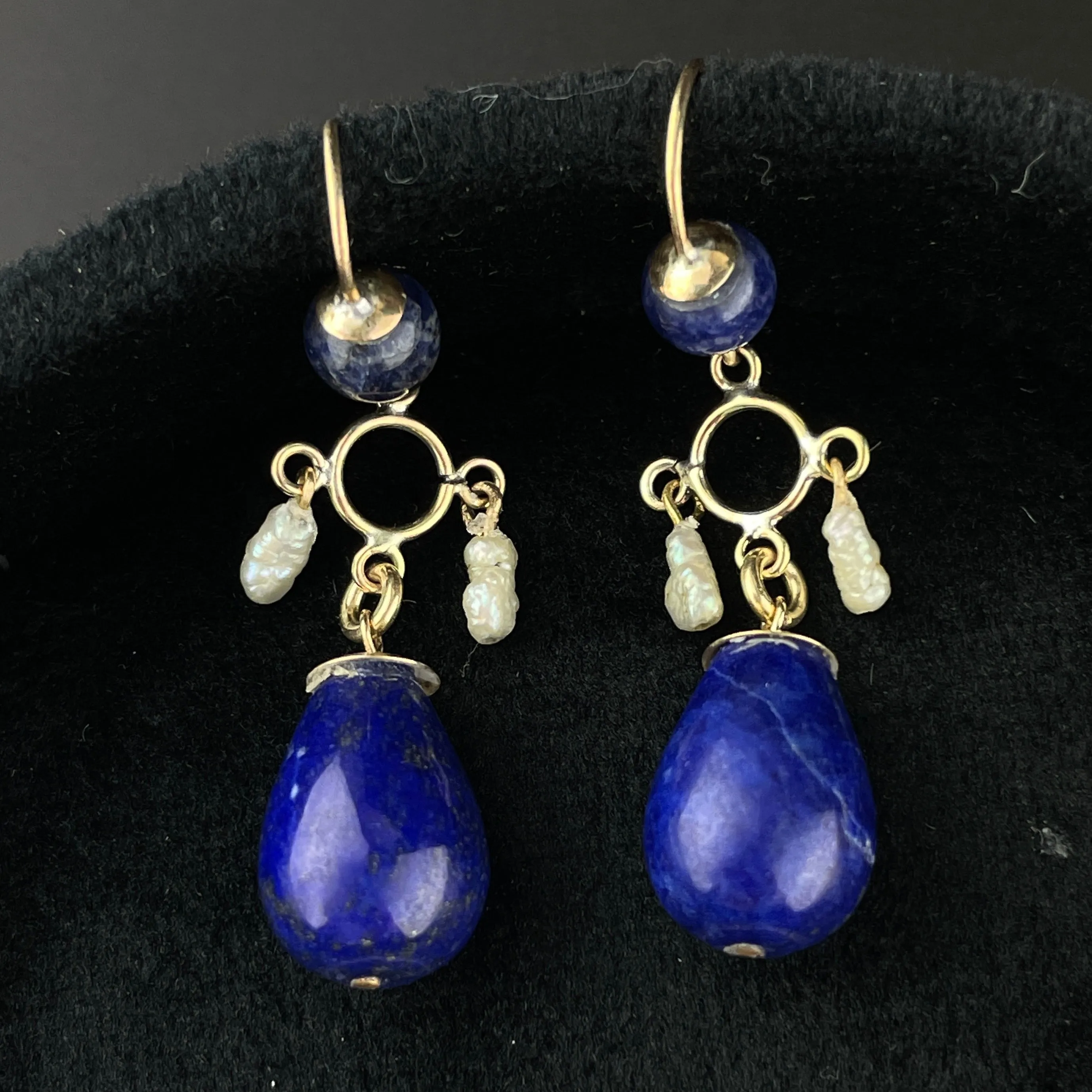 Vintage Art Deco Lapis Lazuli Dangle Statement Earrings