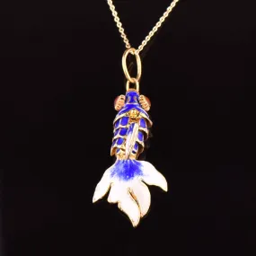 Vintage Blue Enamel Articulated Koi Fish Pendant Necklace