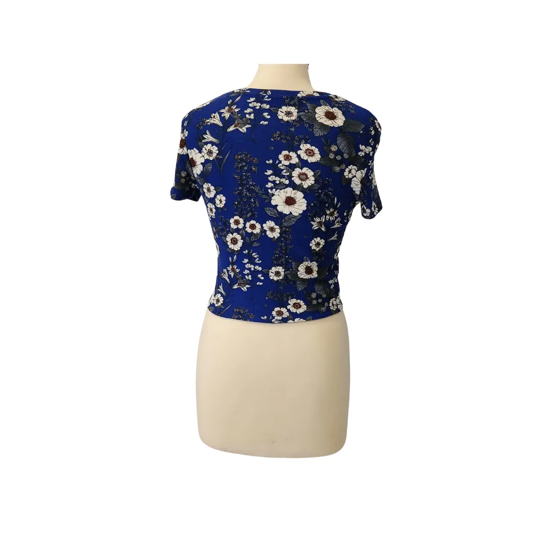 ZARA Blue Floral Printed Fitted Top | Like New |